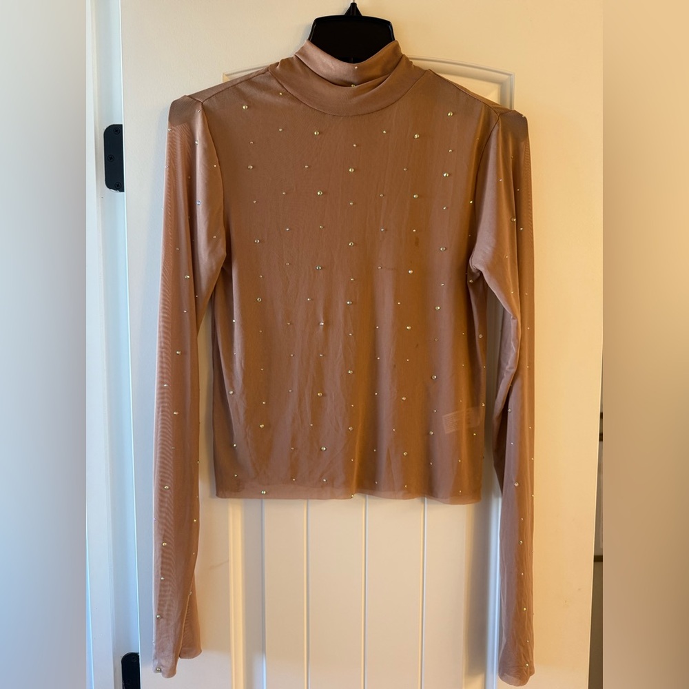 Nude sheer sequined top